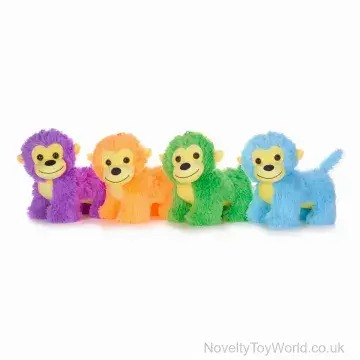 Fluffy Soft Plush Toy Monkey - 4 Assorted Bright Colours (22cm)
