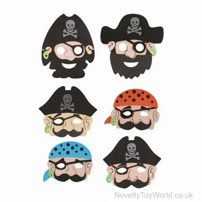 Foam Pirate Party Masks for Children - 6 Assorted Designs | Wholesale Fancy Dress