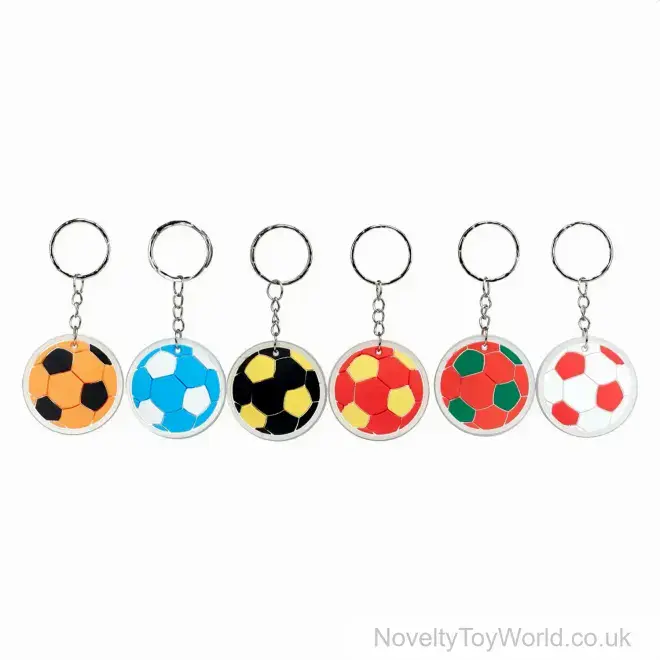 Bulk Buy Football Design Rubber Keyring - 6 Assorted | Discount Wholesale Keyrings UK