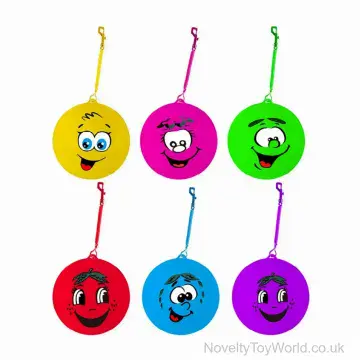Fruit Smell PVC Ball With Cheeky Face & Spiral Keyring - 6 Assorted