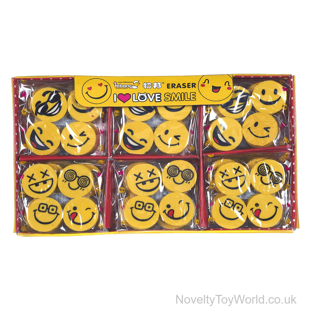 Funny Smiling Face Emoji Erasers Packs of 4 Wholesale Back to School