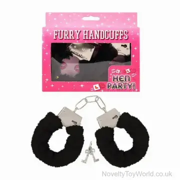Furry Black Handcuffs with Keys - Hen Party Novelty