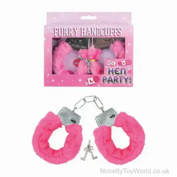 Furry Pink Handcuffs with Keys - Hen Party Novelty