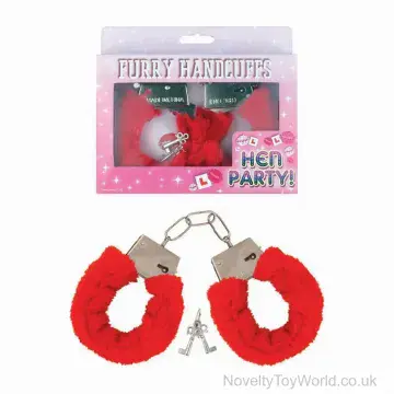 Furry Red Handcuffs with Keys - Hen Party Novelty