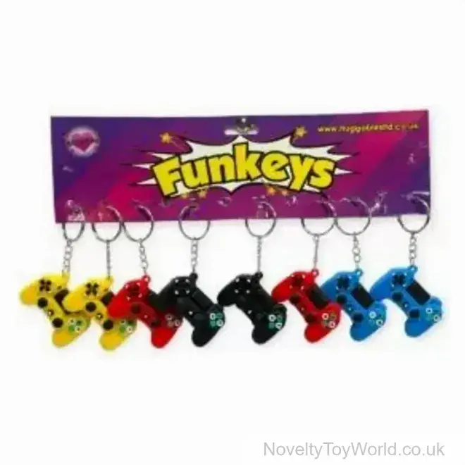 Gaming Controller Keyring - 3D Rubber - 5 Assorted Colours | Wholesale Novelty Keyrings UK