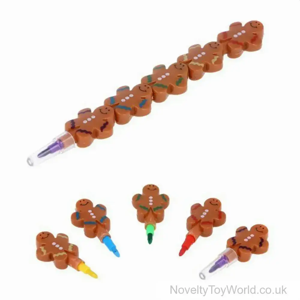Gingerbread Man Crayon Stacking Pen with 5 Colours | Xmas Wholesale