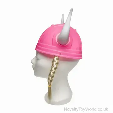 Girl's Pink Viking Helmet With Horns & Braids