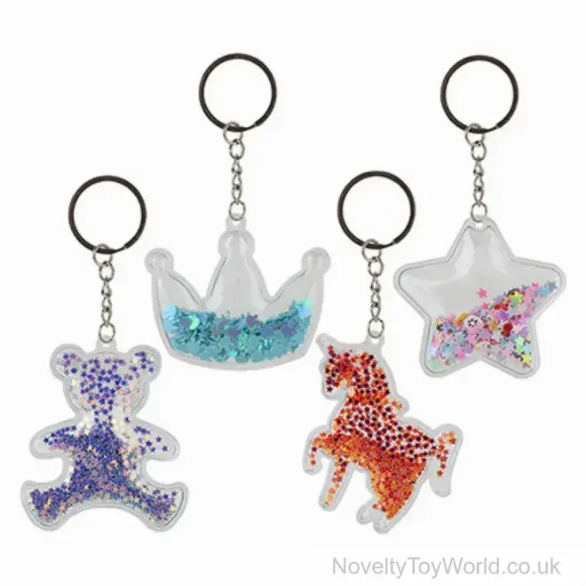 Glitter Liquid Fill Novelty Keyrings - 4 Assorted | Wholesale Keychains