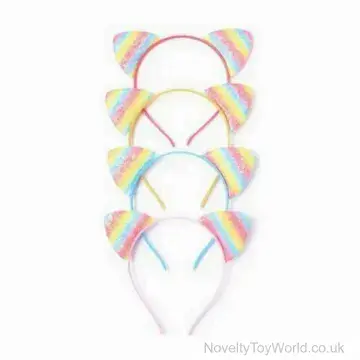 Glitter Rainbow Cat Ears Headband - 4 Assorted