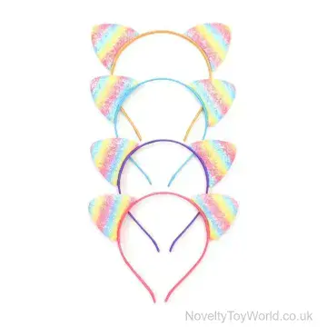 Glitter Rainbow Cat Ears Headband - 4 Assorted
