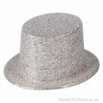 Glittery Silver Plastic Top Hat - Adult