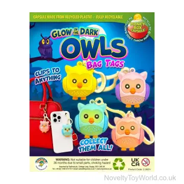 Glow In The Dark Owl Toy Bag Clip - 55mm Vending Capsule