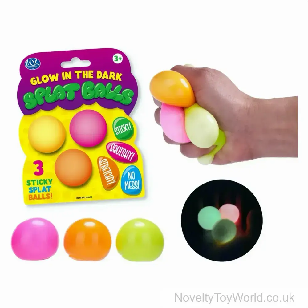 Red Splat Ball Glow In The Dark Squishy Sticky Splat Balls - 3 Pack | Wholesale Novelties