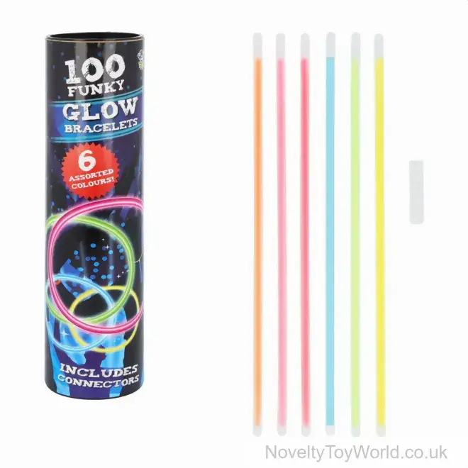 Glow Stick Bracelets Tube of 100 - Assorted Colours (21.5cm) | Wholesale Glow Novelties