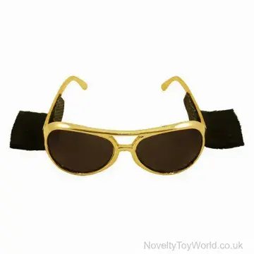 Gold Frame Elvis Sideburn Adult Novelty Sunglasses