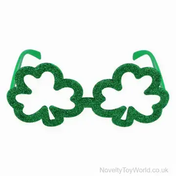 Green Glitter Irish Shamrock St Patrick's Glitter Glasses - Adult