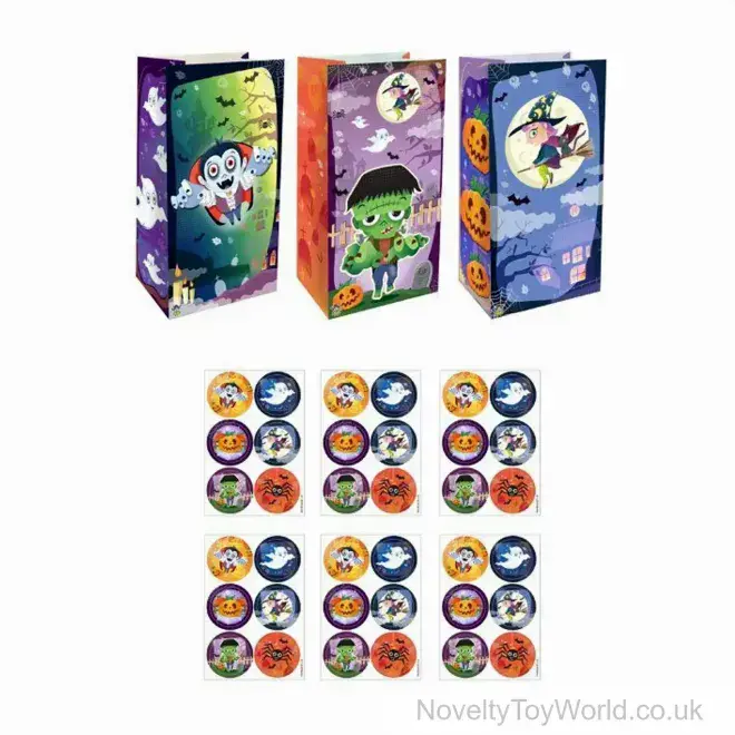 Halloween Paper Party Bag With Stickers | Wholesale Halloween Party Bags & Fillers UK