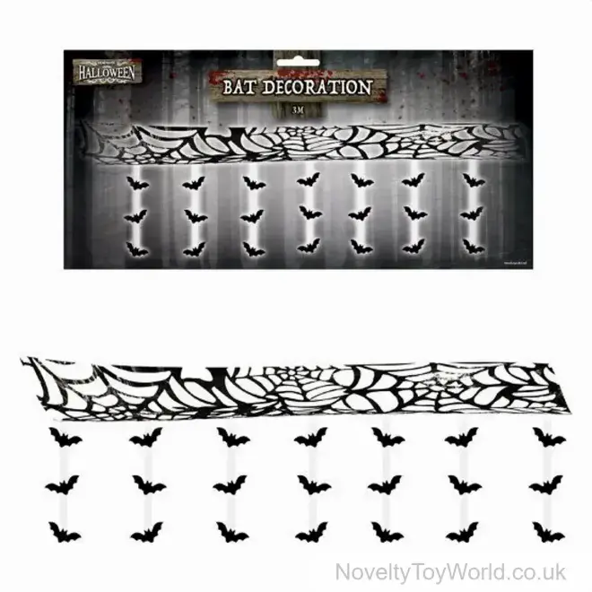 Hanging Halloween Decoration - Webs & Bats (3 Meters) | Bulk Buy Halloween Decorations UK