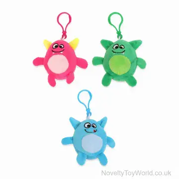 Happy Monster Novelty Soft Plush Toy Bag Clip - 3 Assorted (8cm)
