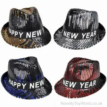 Happy New Year Sequin Fedora Hat - Adult