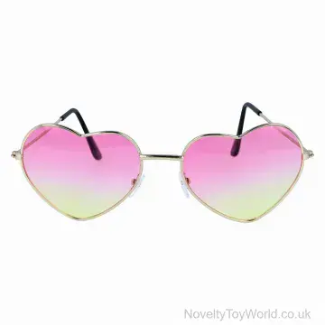 Heart Glasses with Silver Frame & Pink Yellow Ombre Lenses - Adult
