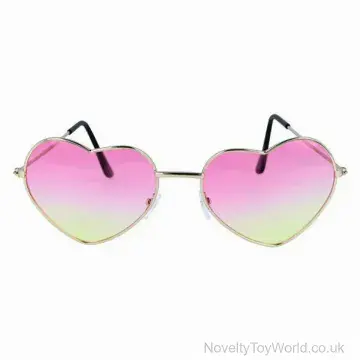 Heart Shaped Pink & Yellow Glasses With Metal Frame (Adult Size)