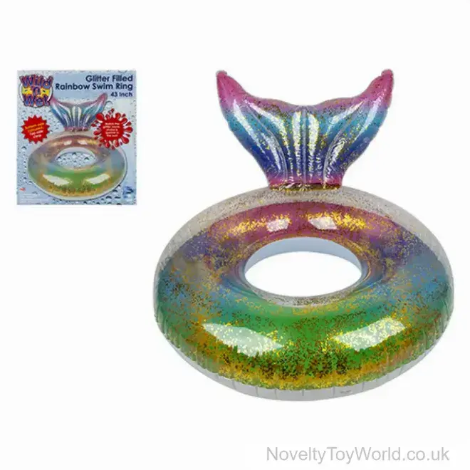 Inflatable Glitter Filled Mermaid Tail Swim Ring (109cm) | Wholesale Pool Toys UK