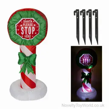 Inflatable Santa Stop Here Sign Decoration - 1.2m
