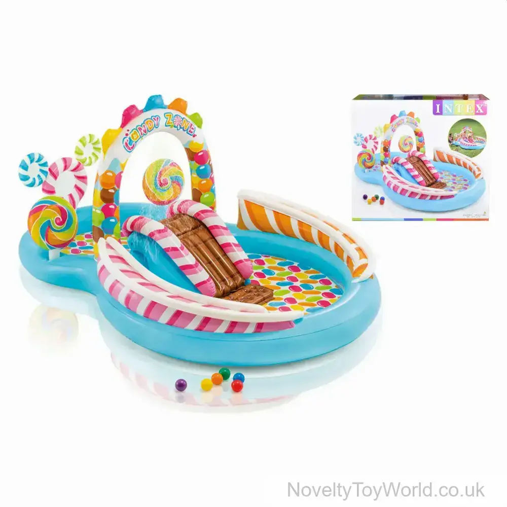 Intex Inflatable Play Pool - Slide, Balls, Inflatables & Spray (295cm ...