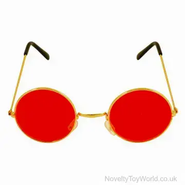 John Lennon Sunglasses - Red Lens Gold Metal Frame