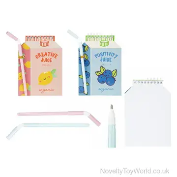 Juice Carton Notebook & Straw Shaped Pen (12cm)