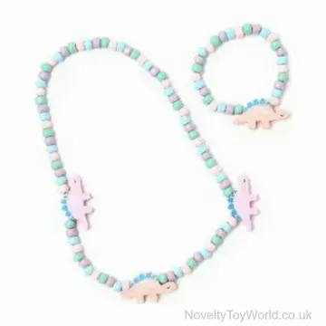 Kid's Dinosaur Wooden Bead Necklace & Bracelet Set