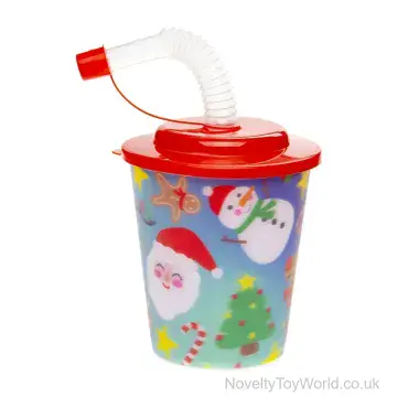 Kid's Plastic Christmas Cup With Lid & Straw (250ML)