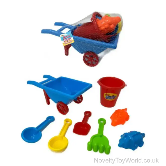Kids Beach Wheelbarrow, Bucket & Sand Shapers Set (30cm) | Bulk Buy