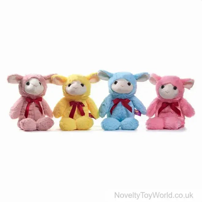 Lamb Soft Toy With Ribbon 32cm - 4 Assorted | Bulk Buy Plush Toys UK