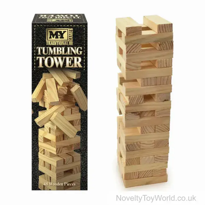 Large Wooden Tumbling Tower Stack Game (26cm) | Wholesale Indoor Games