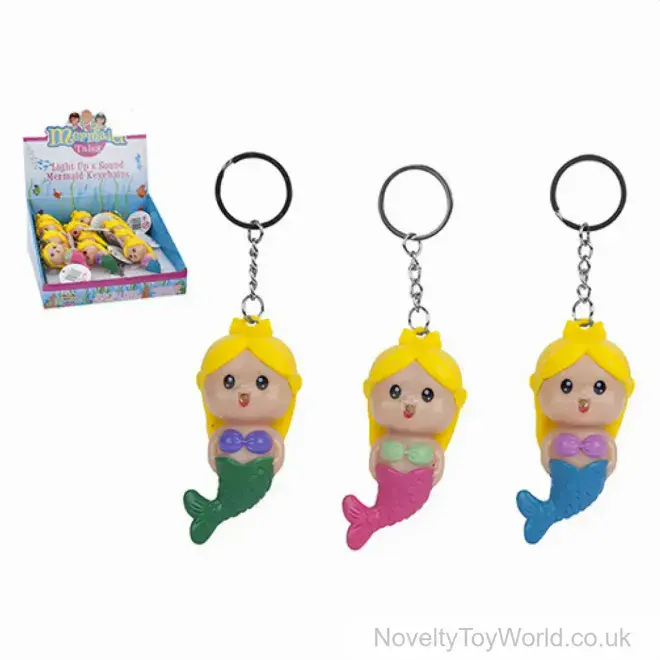Light Up Mermaid Keyring with Sound (8cm) | Novelty Keyrings in Bulk
