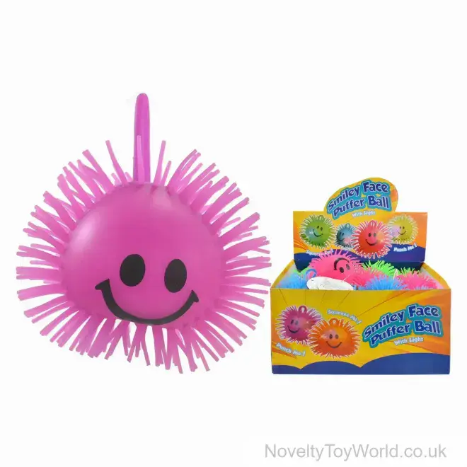Light Up Smile Face Puffer Ball (10cm) | Bulk Novelties UK