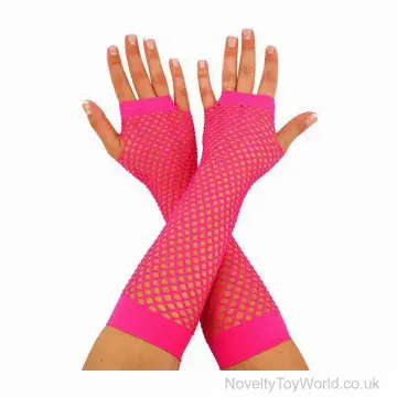 Long Fishnet Gloves - Bright Neon Pink