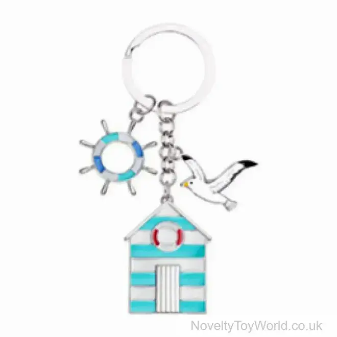 Metal Beach Hut Seaside Keyring | Wholesale Keychains