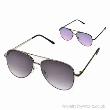 Metal Frame Unisex Aviator Style Sunglasses with Black Lenses