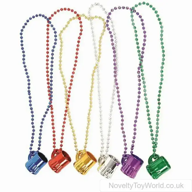 Metallic Beer Mug Necklace (84cm) | Wholesale Fancy Dress Necklaces UK