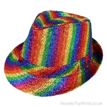 Metallic Tinsel Rainbow Trilby Hat (Adult Size)