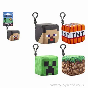 Minecraft Cube Blocks Soft Plush Bag Clips - 4 Assorted (8cm)