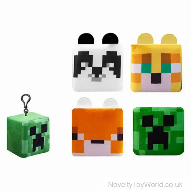 Minecraft Licensed Character Soft Plush Cube Bag Clip (8cm) | Wholesale Gifts