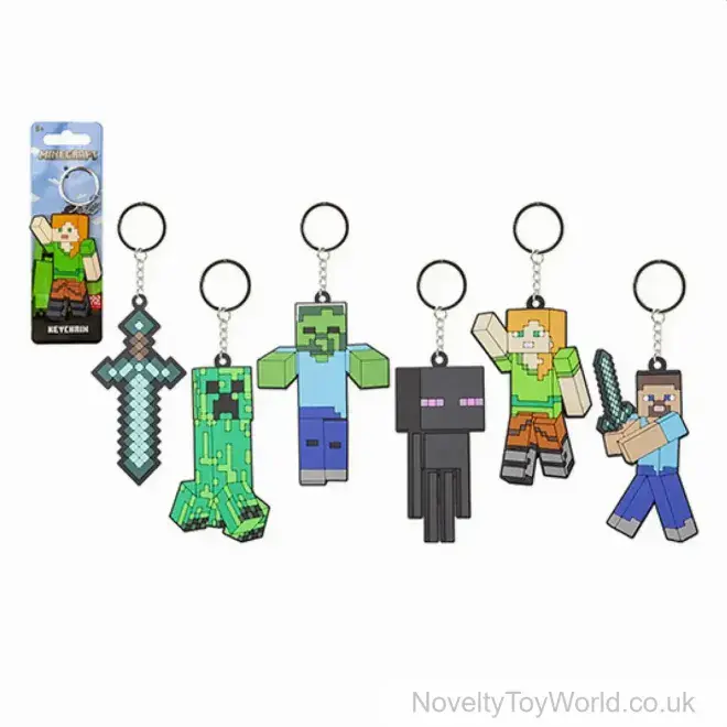 Minecraft Licensed PVC Keyrings - 6 Assorted | Computer Game Merchandise