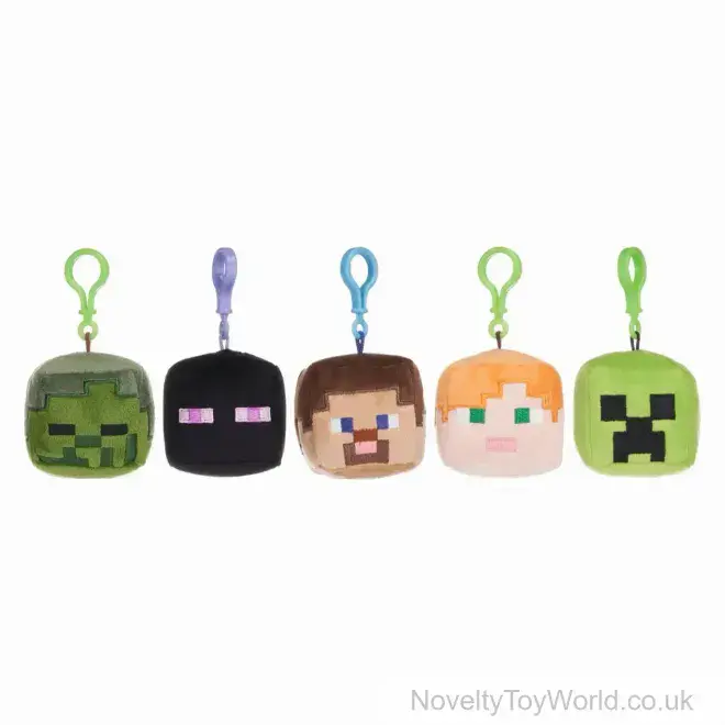 Minecraft Licensed Soft Toy Head on Bag Clip - 5 Assorted (6cm) | Gaming Merchandise