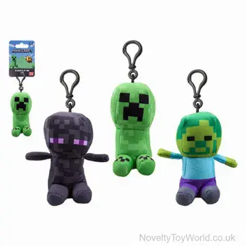 Minecraft Soft Plush Toys on Bag Clips - 3 Assorted (13cm)