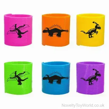 Mini Dinosaur Themed Plastic Coil Spring - 6 Pack (3.5cm)