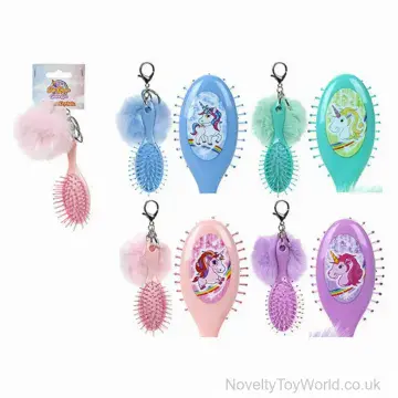 Mini Hairbrush & Pom Pom Unicorn Keyring